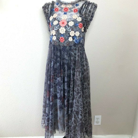 Johnny Was Biya Slip Ruffle Embroidered Mesh Dress - Picture 3 of 8